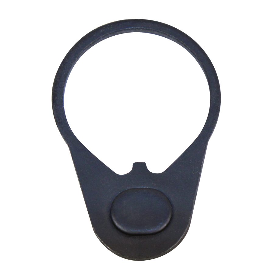 Matte black AR-15 sling attachment with circular ring and durable metal design.