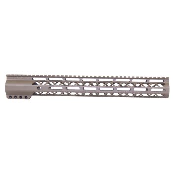 Flat dark earth AR-15 handguard with diamond cutouts, Picatinny rail, made by Midwest Industries.