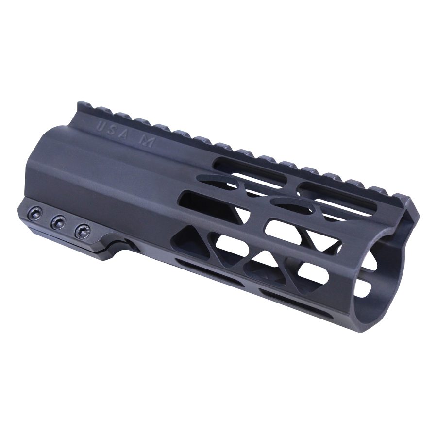 Matte black tactical handguard with Picatinny rail, lightweight cutouts, for AR-platform rifles.
