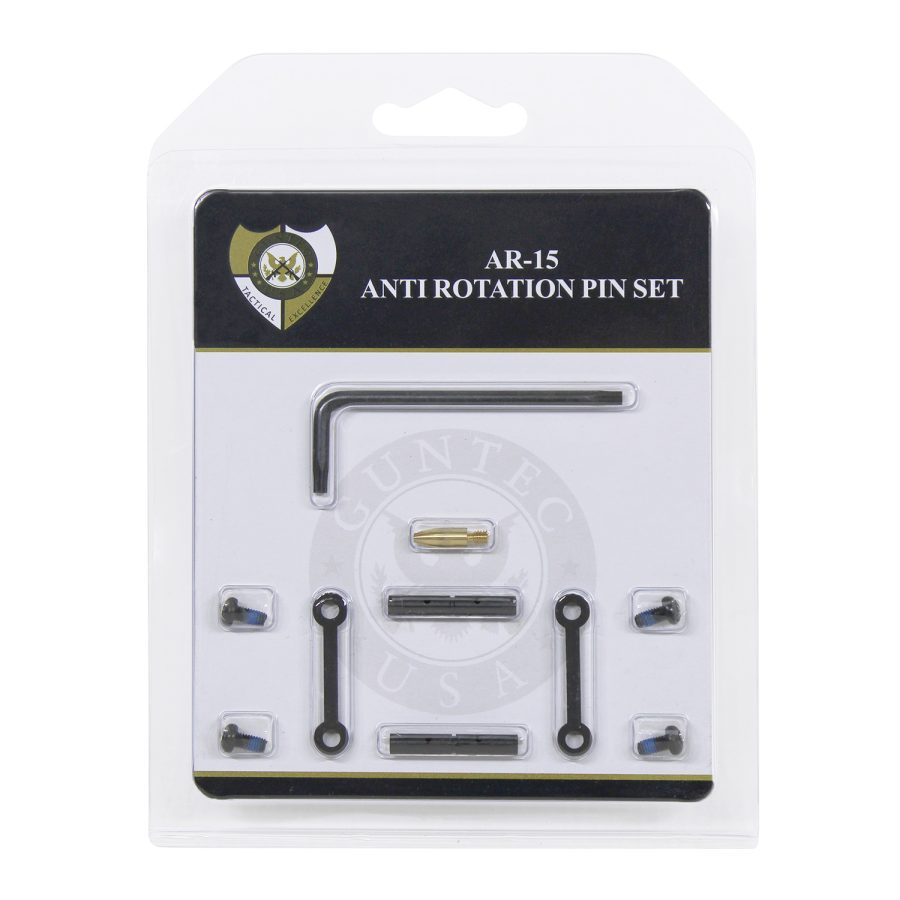 AR-15 Anti-Rotation Pin Set: precision upgrade for trigger reliability, includes hex key and components.