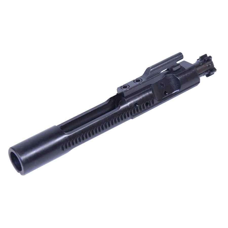 Matte black AR-15 bolt carrier group, precision-engineered with visible machining details.