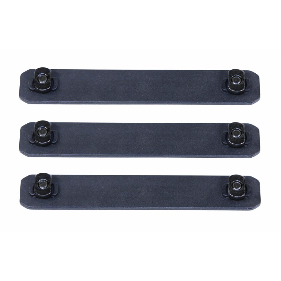 Black metal brackets with threaded ends for versatile technical and industrial applications.