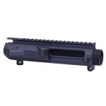 Black anodized aluminum AR-15 upper receiver with Picatinny rail and visible ports for customization.