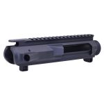 Black AR-15 Upper Receiver, Machined Aluminum, Picatinny Rail, Ejection Port, Tactical Firearm Component.
