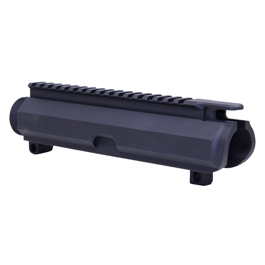 Dark aluminum AR-15 upper receiver with Picatinny rail for firearm assembly and customization.