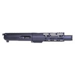 Matte black compact firearm upper receiver with integrated suppressor and M-LOK handguard.