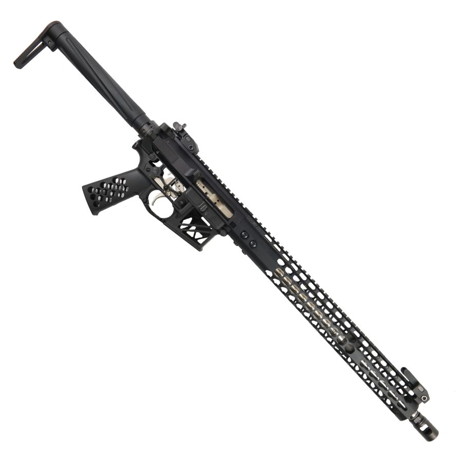 Modern AR-style rifle with M-LOK rail, lightweight design, and precision shooting capabilities.