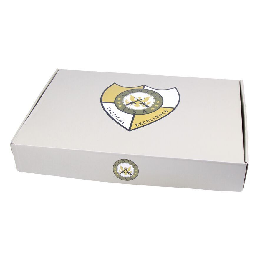 White box with gold shield logo, premium design for e-commerce or specialty products.