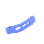 Light blue curved bracket with oval cutouts on white background, for technical applications.