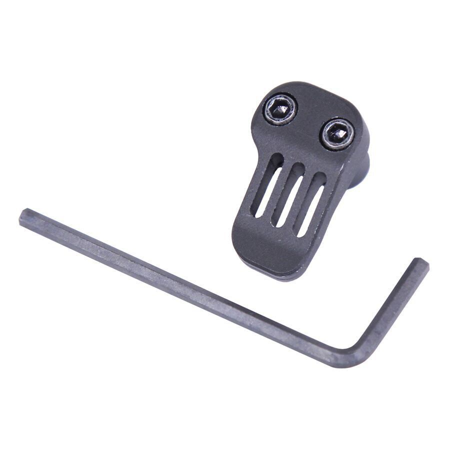 Black gun accessory with hex key tool for installation, features slots and mounting holes.
