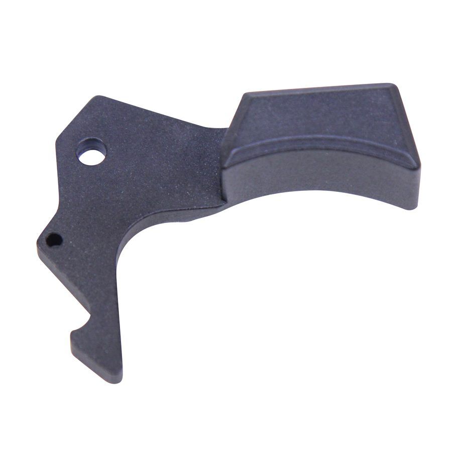 Precision-made ergonomic trigger assembly in dark metal, designed for reliability and firearm safety.