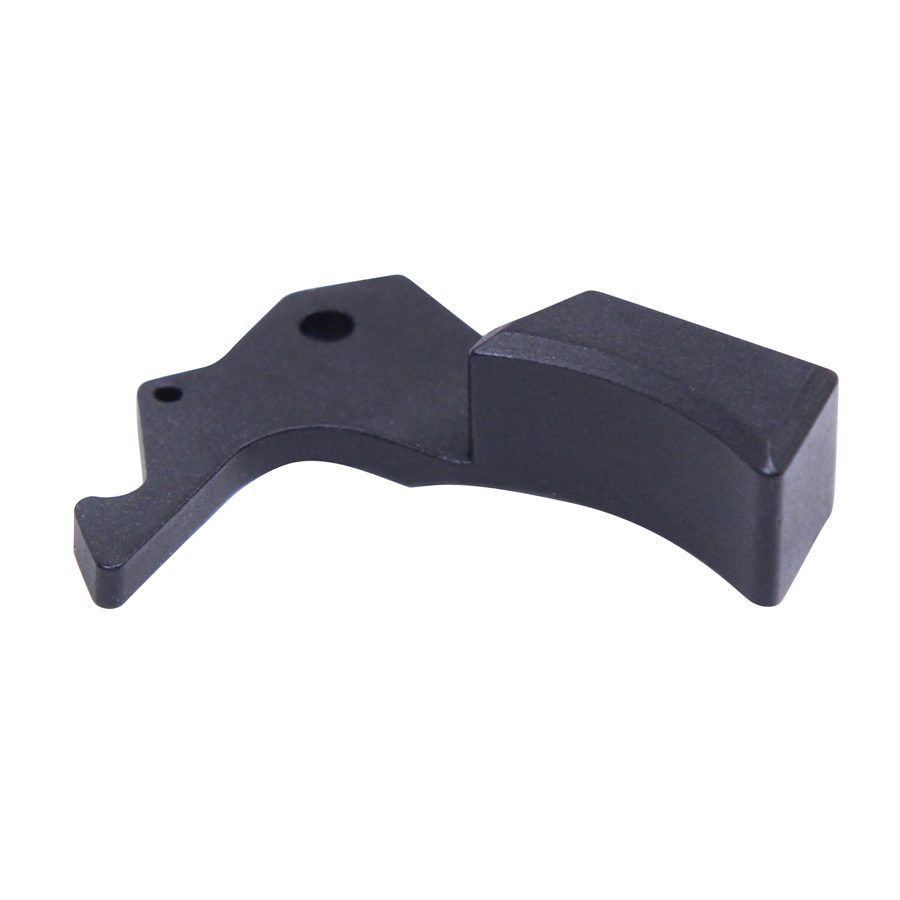 Precision-machined metal part with ergonomic curve and mounting holes for industrial applications.