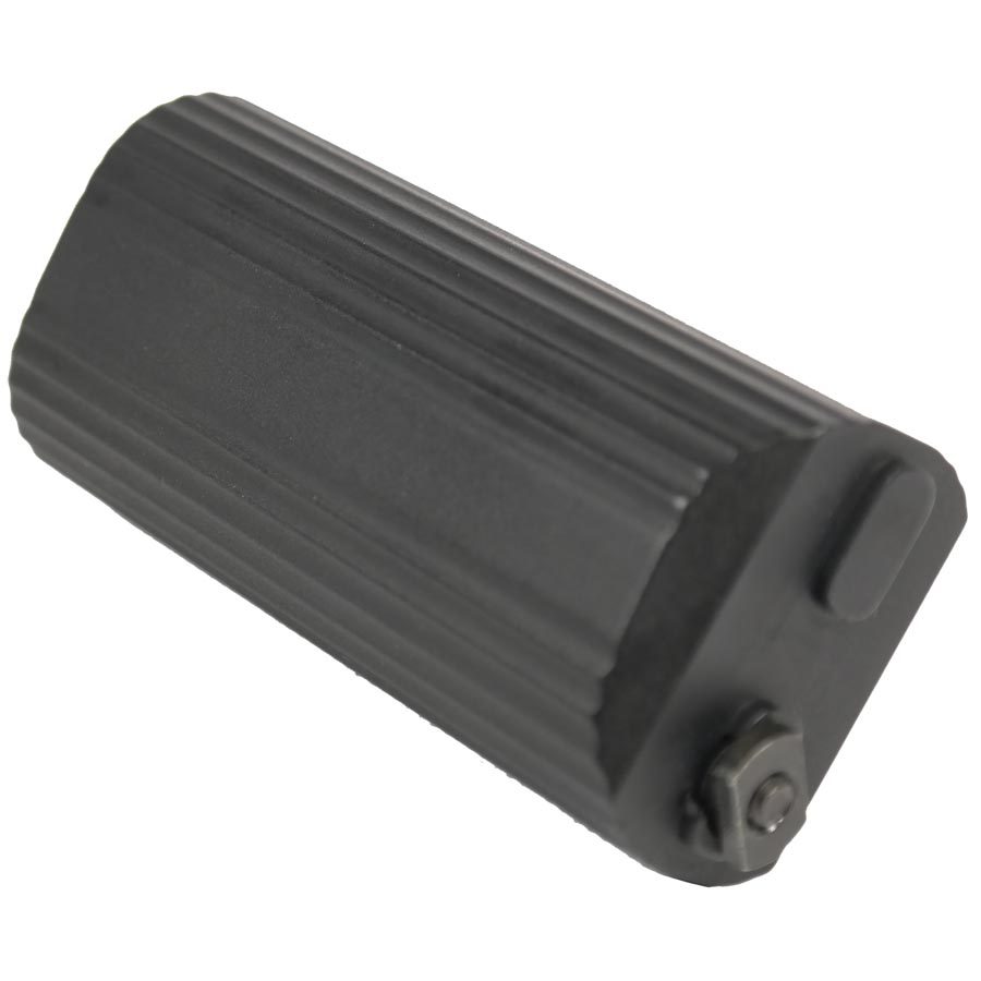 Black ribbed rubber foot cap for furniture, featuring metal fastener, enhances stability and floor protection.