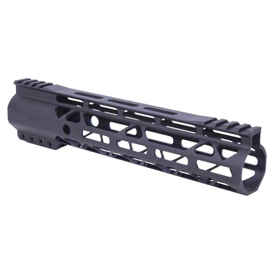 Sleek black AR-15 handguard with M-LOK slots, free-floating design, aluminum construction.