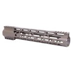 Tan M-LOK AR-15 handguard with lightweight, ventilated design for customization and heat management.