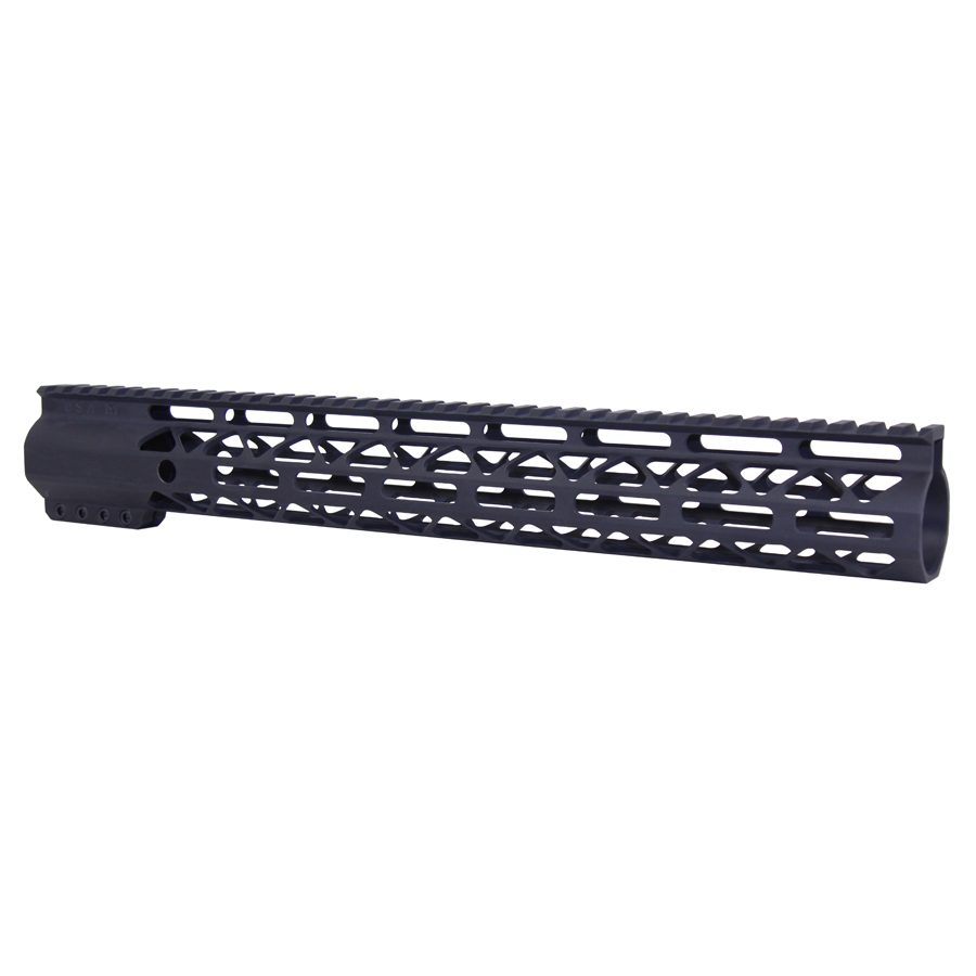 Sleek M-LOK handguard for AR rifles with cutouts for cooling and accessory customization.