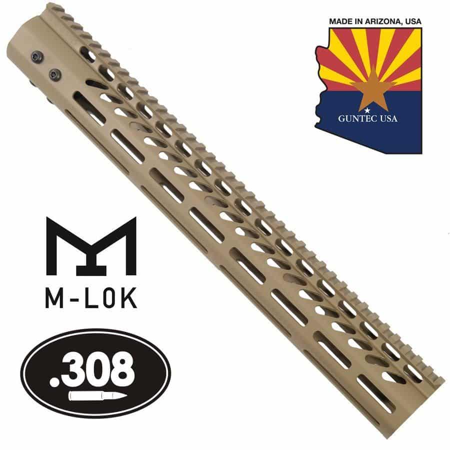 15 Ultra Lightweight Thin M Lok System Free Floating Handguard With Monolithic Top Rail 308 Cal Flat Dark Earth Guntec Usa