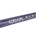 Black AR-15 handguard with Picatinny rail, M-LOK slots, and durable anodized aluminum construction.