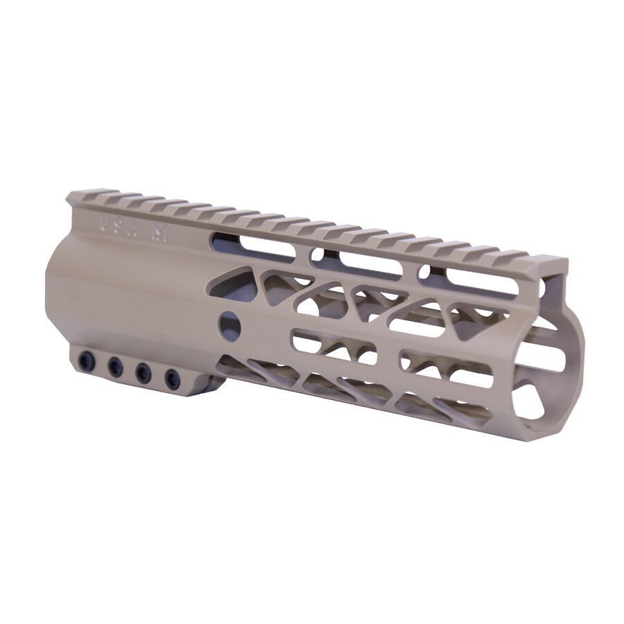 FDE Tactical Lightweight AR-15 Handguard with Picatinny, M-LOK, and KeyMod Slots for Accessories.