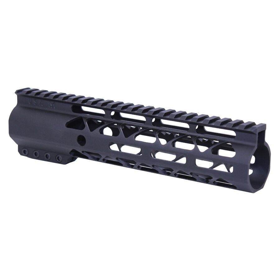 Sleek black AR-15 M-LOK handguard with Picatinny rail for customization and lightweight durability.