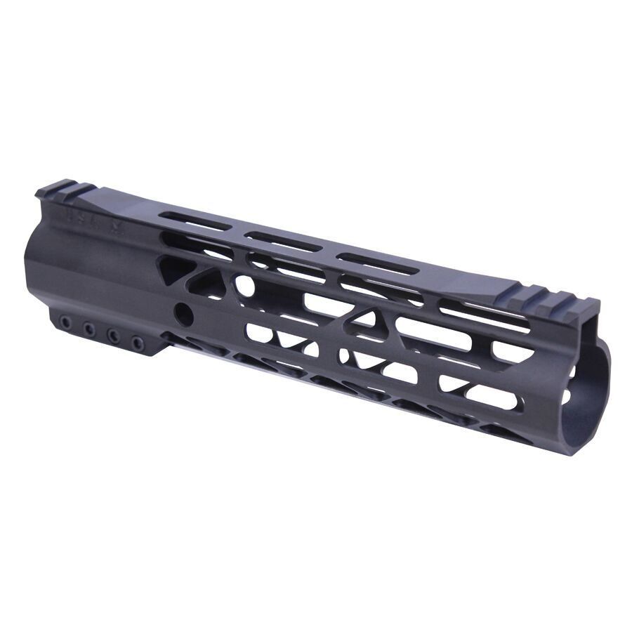 Lightweight AR-15 handguard with M-LOK slots and Picatinny rail for tactical customization.