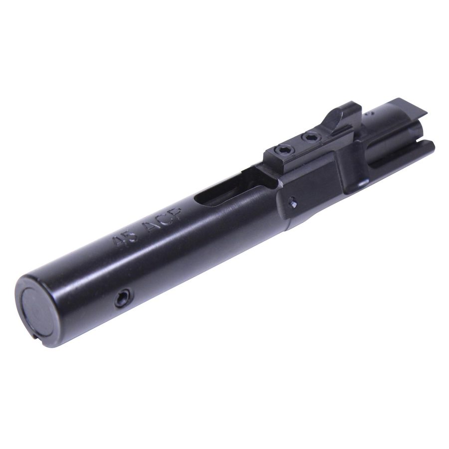 Sleek AR-15 bolt carrier group on white background, showcasing precision and reliability.