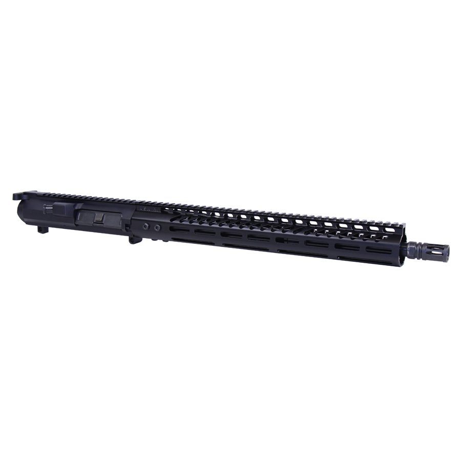 Black AR-15 upper receiver with M-LOK handguard and Picatinny rail on a white background.