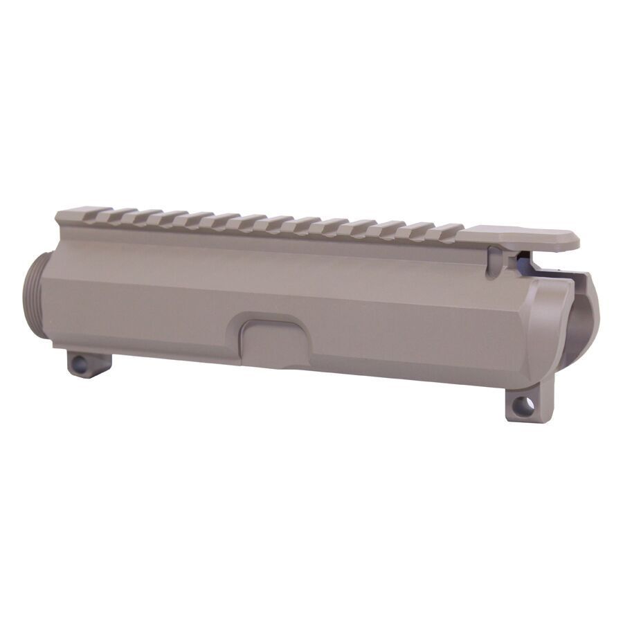 Tan FDE AR-15 stripped upper receiver with Picatinny rail, precision machined finish.