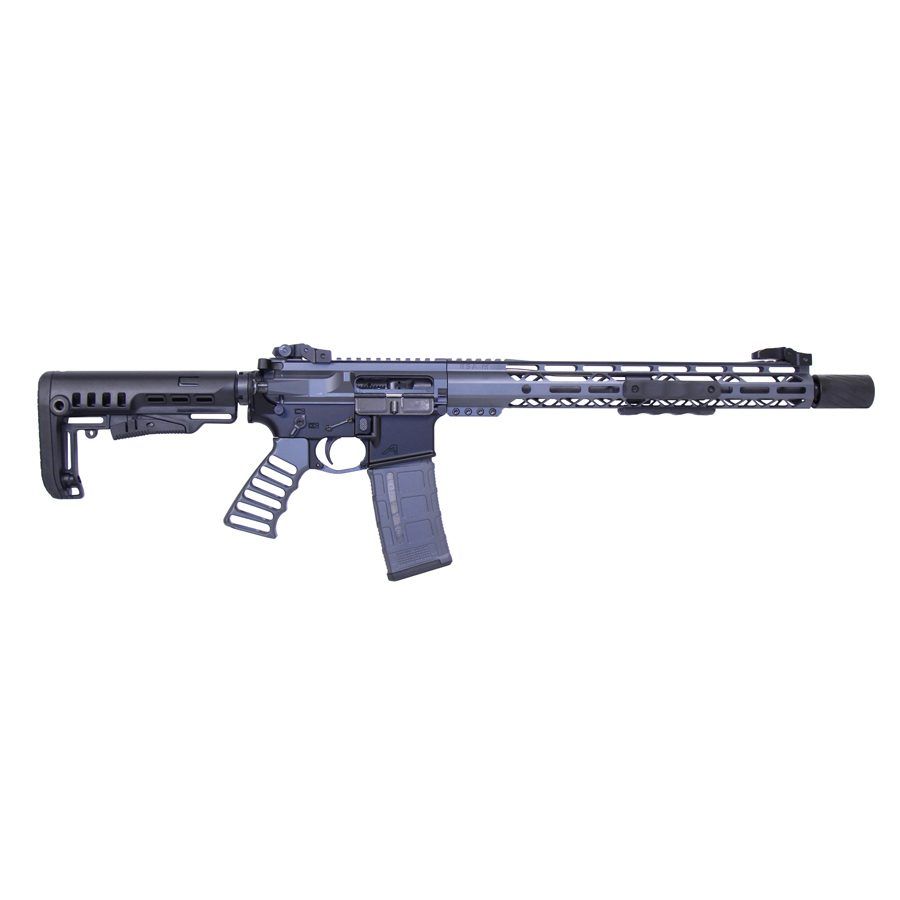 Modern AR-15 tactical rifle with modular features, sleek design, and customizable components.