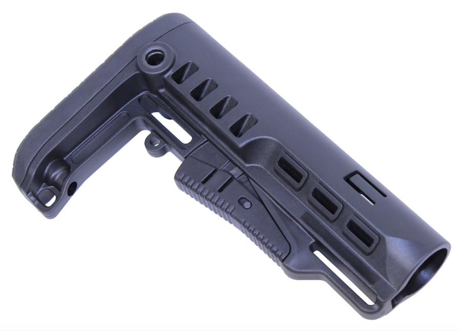 Mission First Tactical Battlelink Stock: Sleek, lightweight, matte black finish, adjustable for AR rifles.