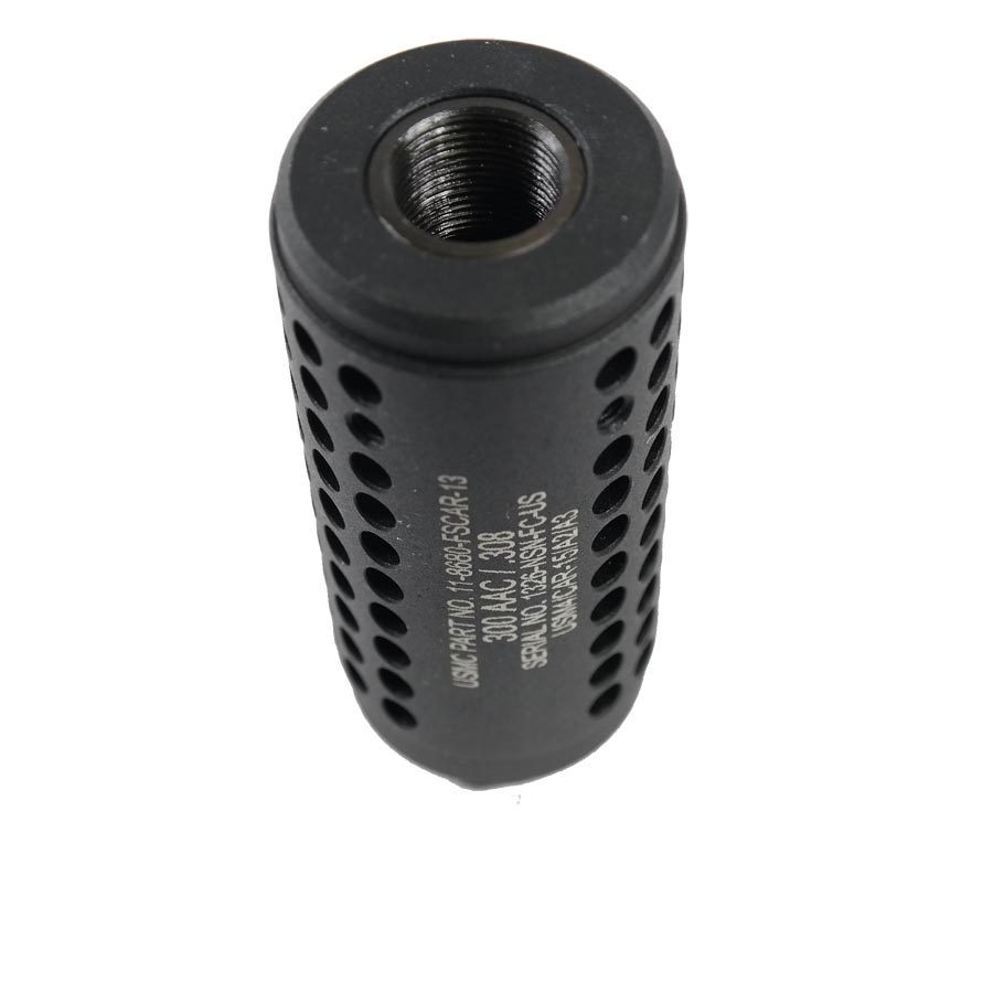 Matte black firearm suppressor with cooling slots and threaded attachment to reduce noise and heat.