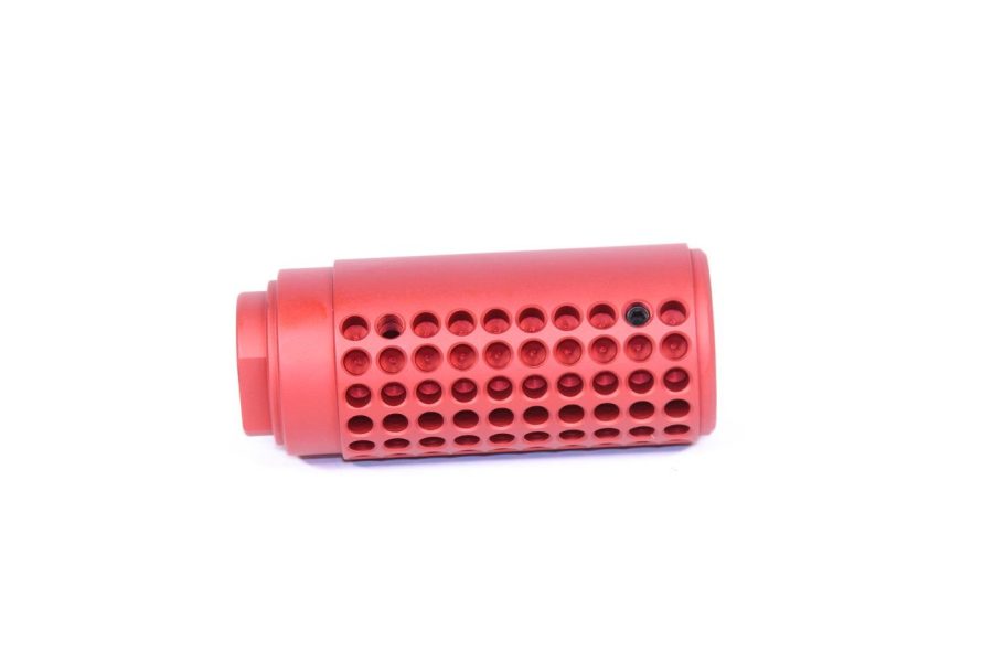 Portable red Bluetooth speaker with perforated design for easy, stylish, wireless audio anywhere.