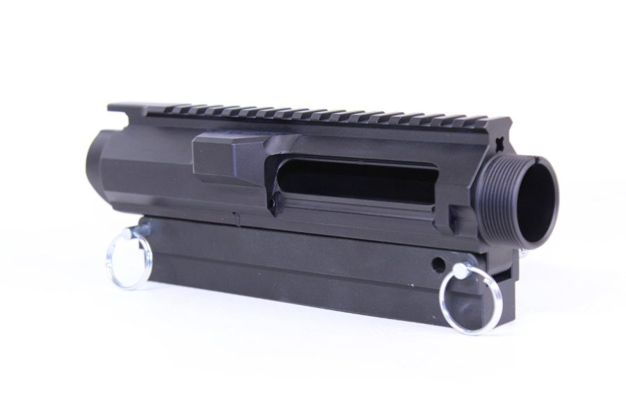 Black AR-15 upper receiver with Picatinny rail, ejection port, and forward assist housing.