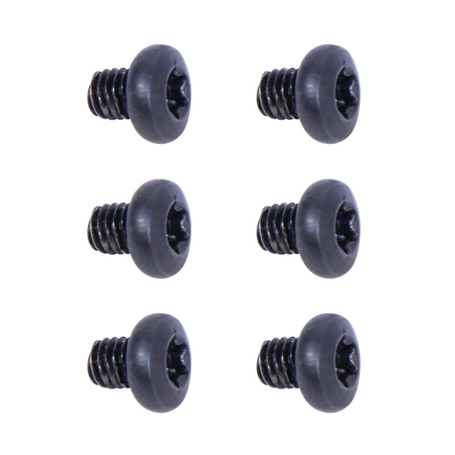 Black Torx machine screws for electronics on white background, matte finish, secure fastening.