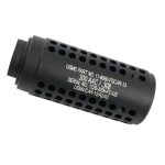 Black matte muzzle device for .300/.308 calibers with military-style perforations and markings.