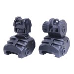 Black polymer flip-up backup iron sights for AR-15 rifles on Picatinny rails.