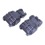 Tactical flip-up backup iron sights for firearms, durable, compact, Picatinny mount, polymer/metal construction.