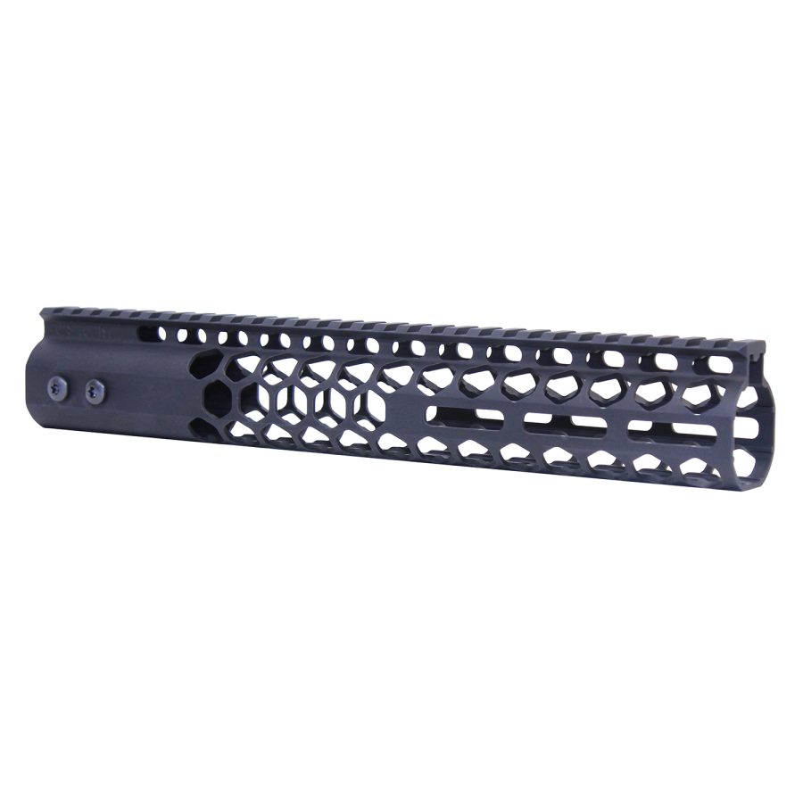 Lightweight AR-15 handguard with honeycomb design, Picatinny rail, and matte black finish.