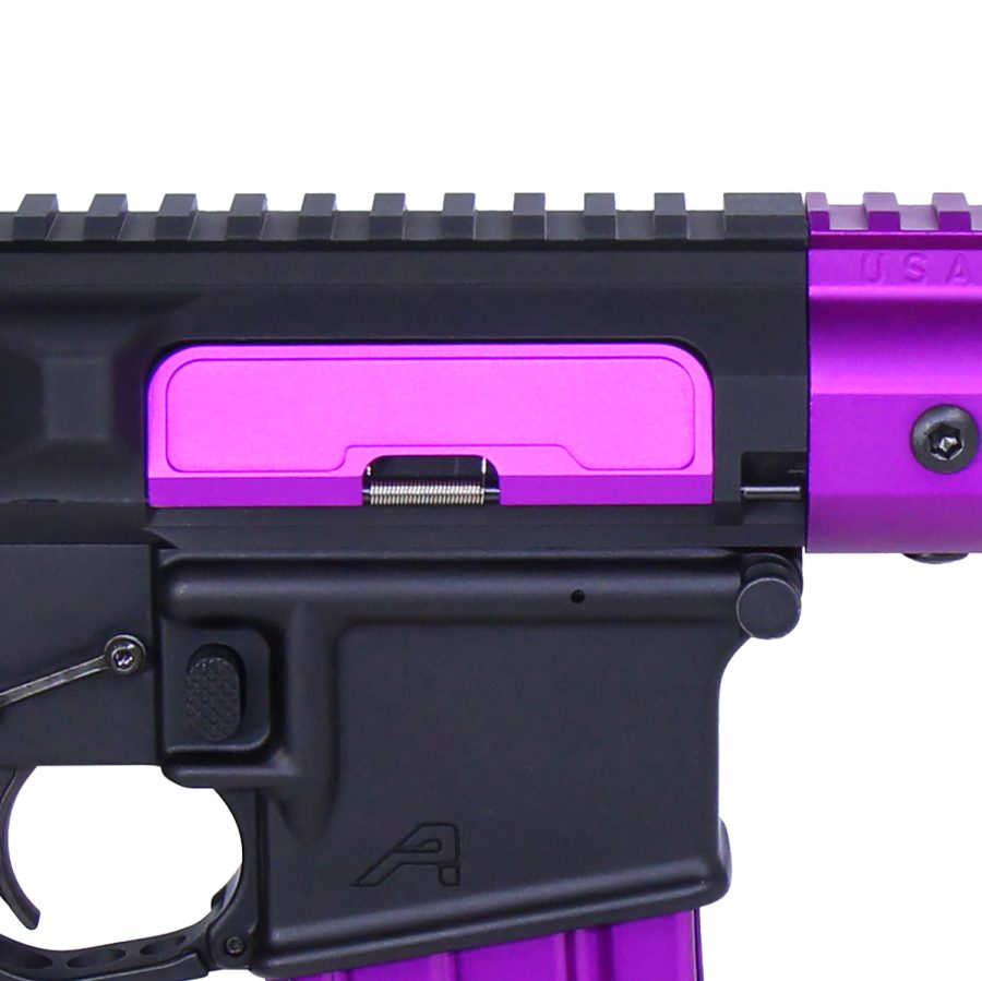 Custom AR-15 upper with purple accents, featuring Picatinny rail and Aero Precision logo.