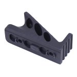 Black tactical angled grip with triangular design, circular cutouts, polymer build for rifles.