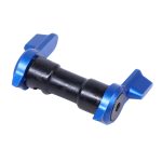 Durable blue and black mechanical connector with wing-shaped end caps for secure, tool-free adjustments.