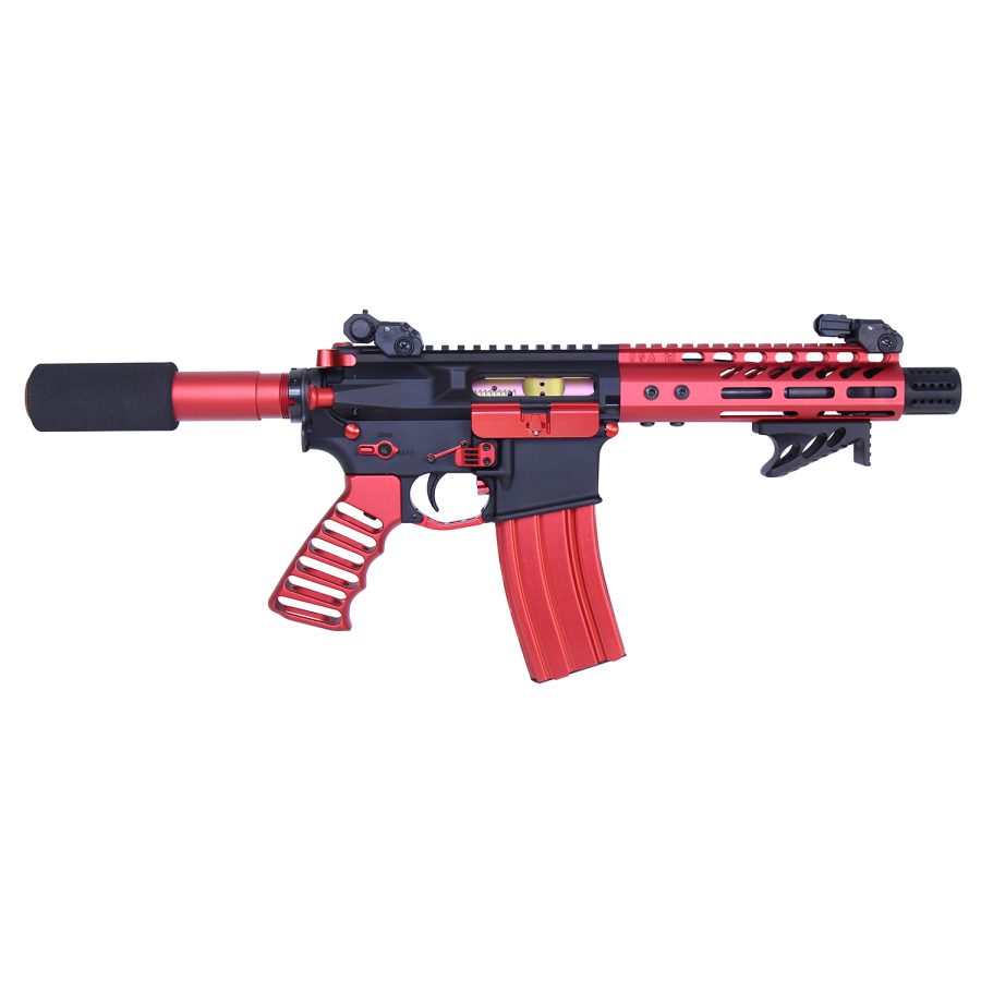 Red and Black Tactical Airsoft Rifle with Modern Design and Custom Features.