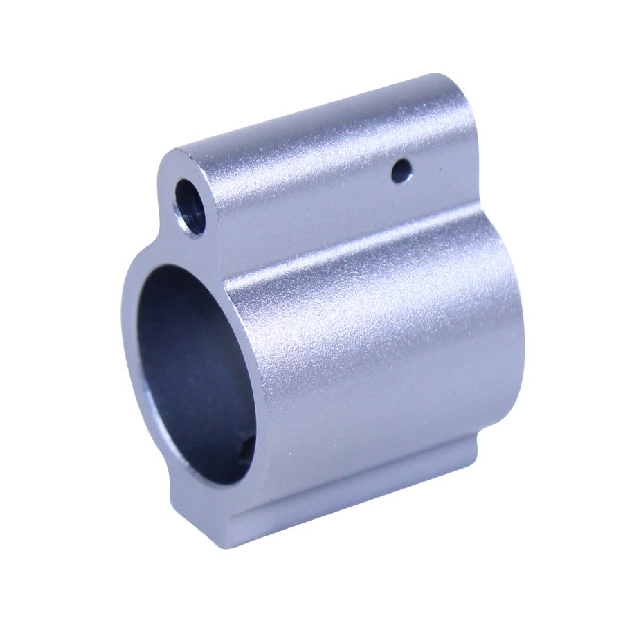 Precision-engineered metallic firearm gas block for improved performance and reliability.