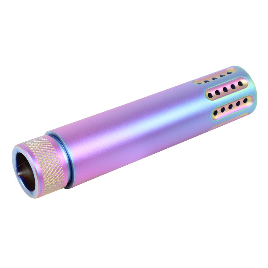 AR-15 Cal Slip Over Barrel Shroud With Multi Port Muzzle Brake (Rainbow PVD Coated) - Image 3