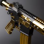 Black and gold luxury assault rifle with gold-plated barrel and magazine.