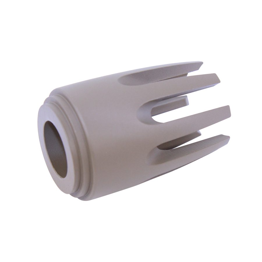 Light gray plastic cylinder with slotted end, used in mechanical systems for connection or protection.