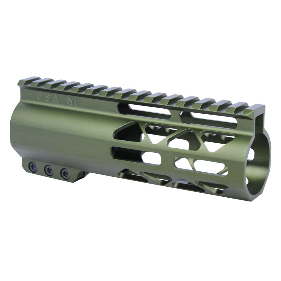 OD green lightweight tactical handguard with Picatinny rail, ventilation, for AR-15 customization.