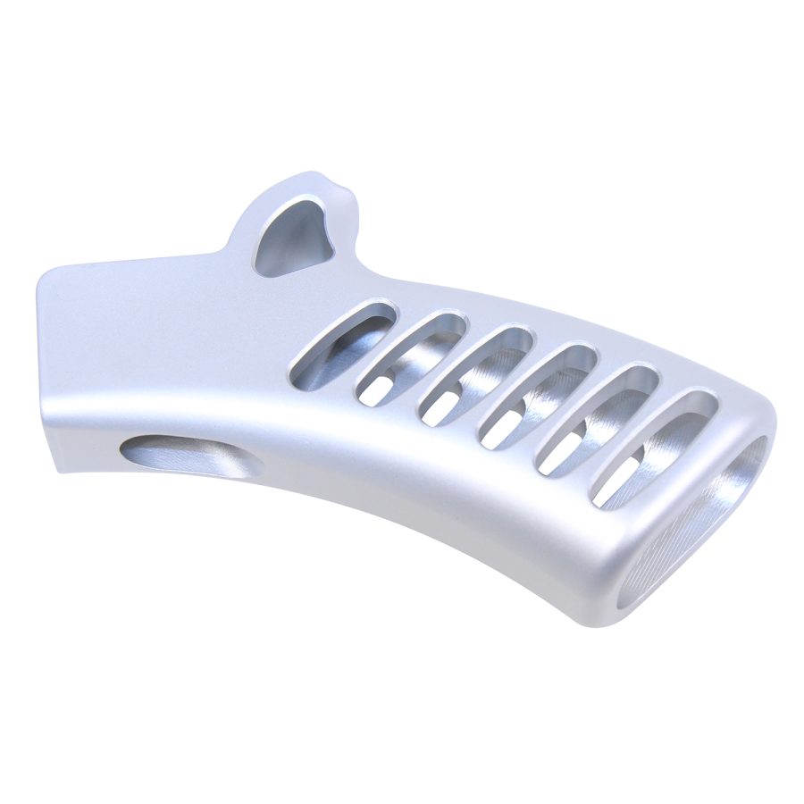Sleek aluminum component with ergonomic design and slots, ideal for mechanical or electronic use.