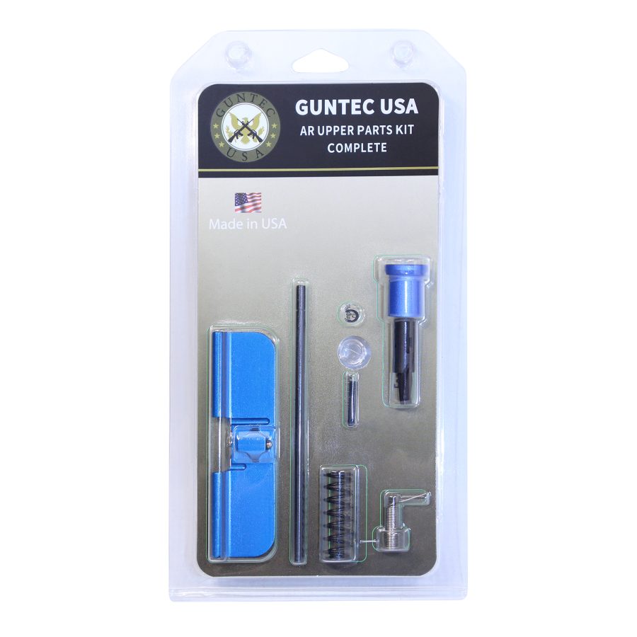 GUNTEC USA AR-15 Upper Parts Kit in blue, featuring premium anodized components, made in USA.