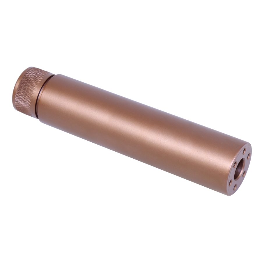 Anodized bronze fake suppressor, sleek finish, textured cap, precision-machined